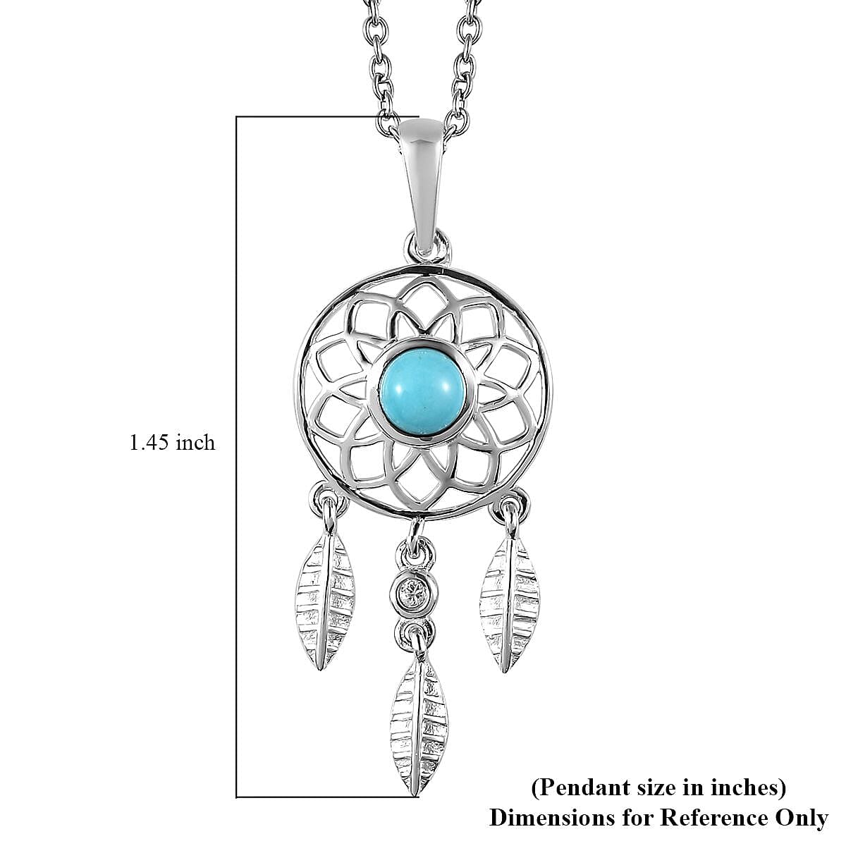 Sleeping Beauty Turquoise and White Zircon Pendant in Sterling Silver with Stainless Steel Necklace 20 Inches 0.50 ctw