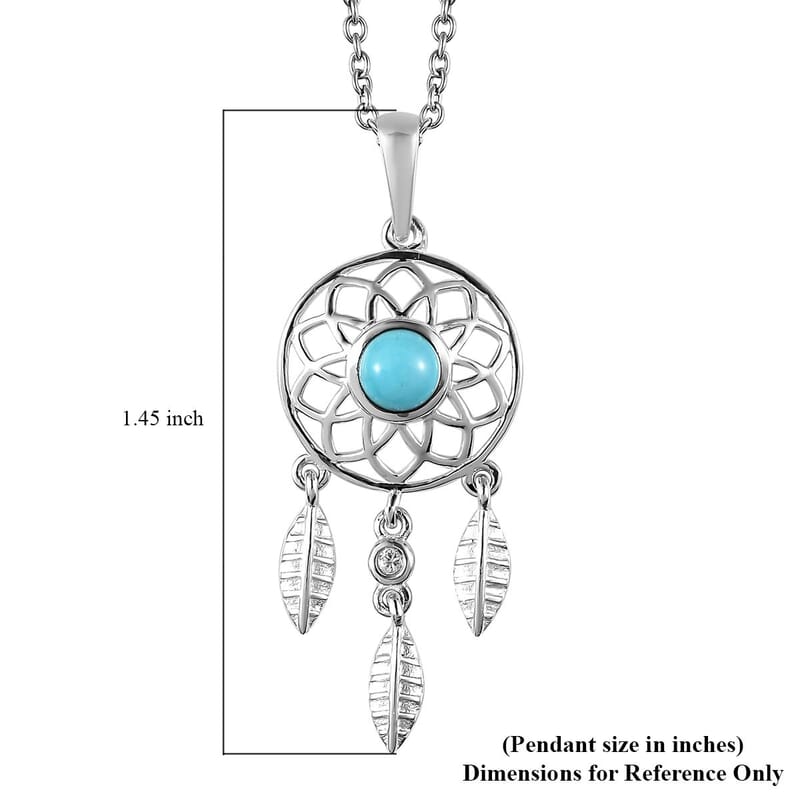 Sleeping Beauty Turquoise and White Zircon Pendant in Sterling Silver with Stainless Steel Necklace 20 Inches 0.50 ctw