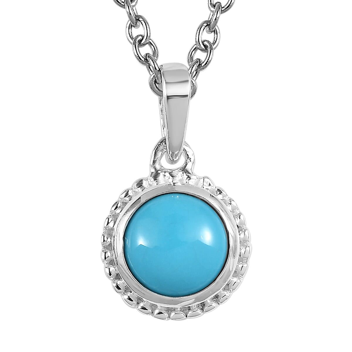 Sleeping Beauty Turquoise Solitaire Pendant in Sterling Silver with Stainless Steel Necklace 20 Inches 0.75 ctw