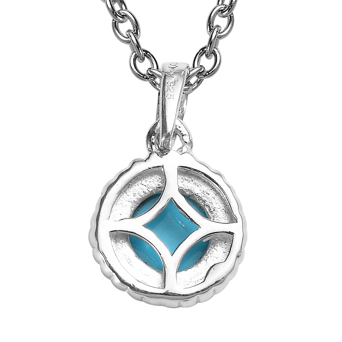 Sleeping Beauty Turquoise Solitaire Pendant in Sterling Silver with Stainless Steel Necklace 20 Inches 0.75 ctw
