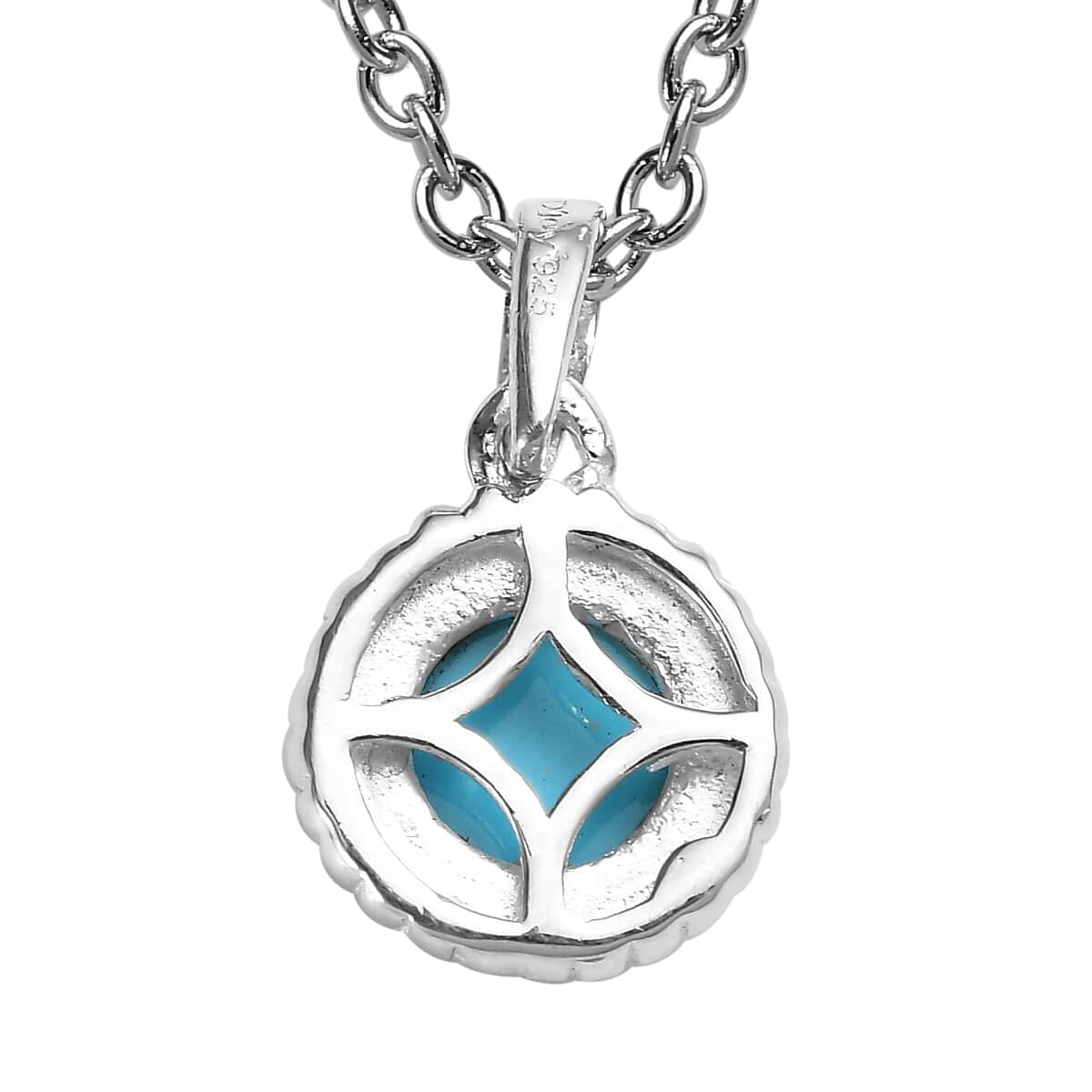 Sleeping Beauty Turquoise Solitaire Pendant in Sterling Silver with Stainless Steel Necklace 20 Inches 0.75 ctw image number 2