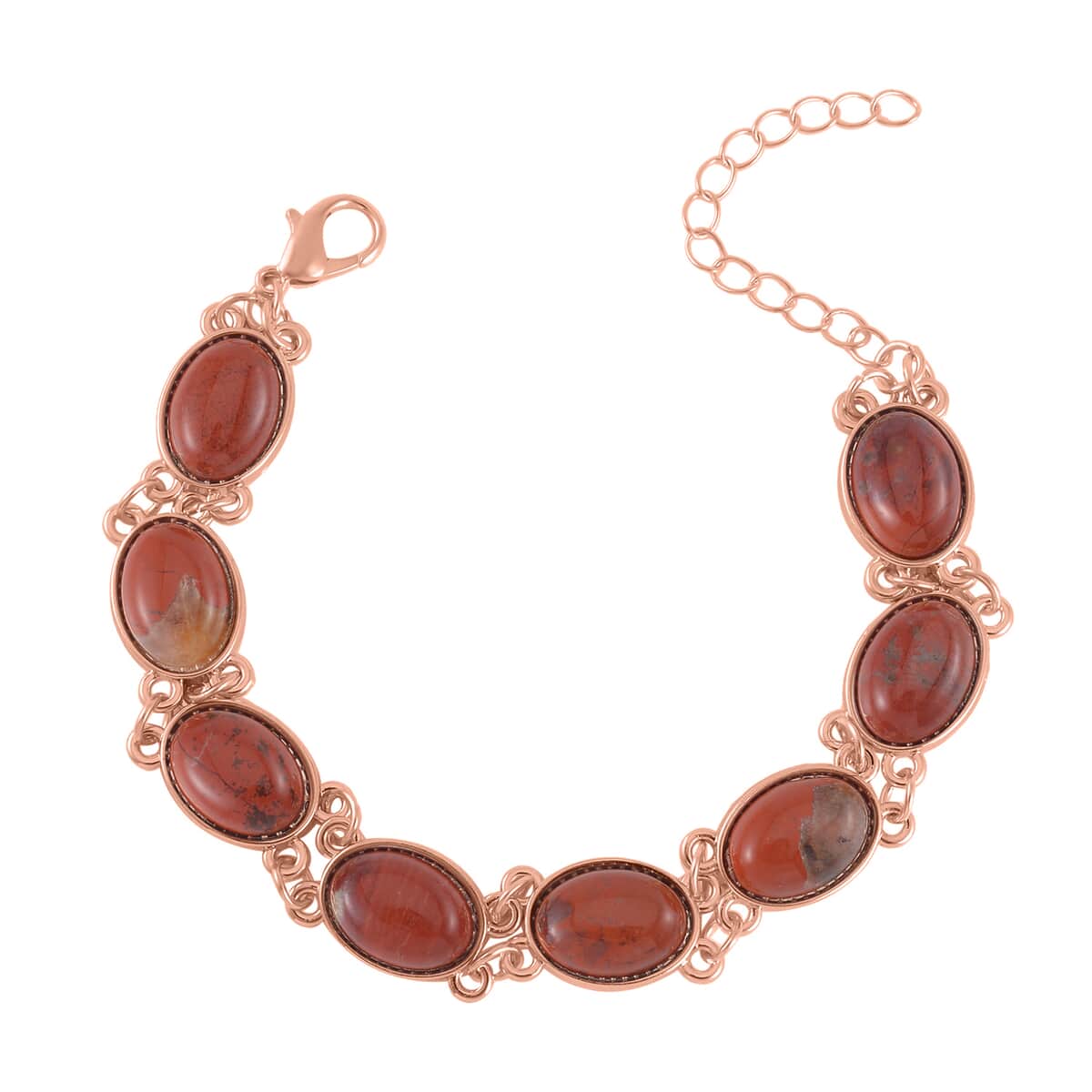 Red Jasper Bracelet (7.5-9.5In), Stud Earrings, Ring (Size 6.0) and Pendant Necklace 18 Inches in Rosetone 110.00 ctw image number 6