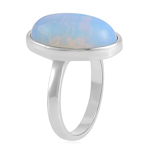 Opalite Bracelet (7.5-9.5In), Stud Earrings, Ring (Size 7.0) and Pendant Necklace 18 Inches in Silvertone 110.00 ctw