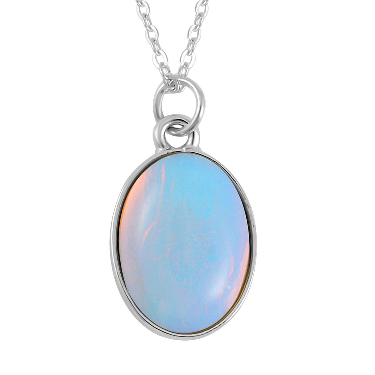 Opalite Bracelet (7.5-9.5In), Stud Earrings, Ring (Size 9.0) and Pendant Necklace 18 Inches in Silvertone 110.00 ctw image number 5