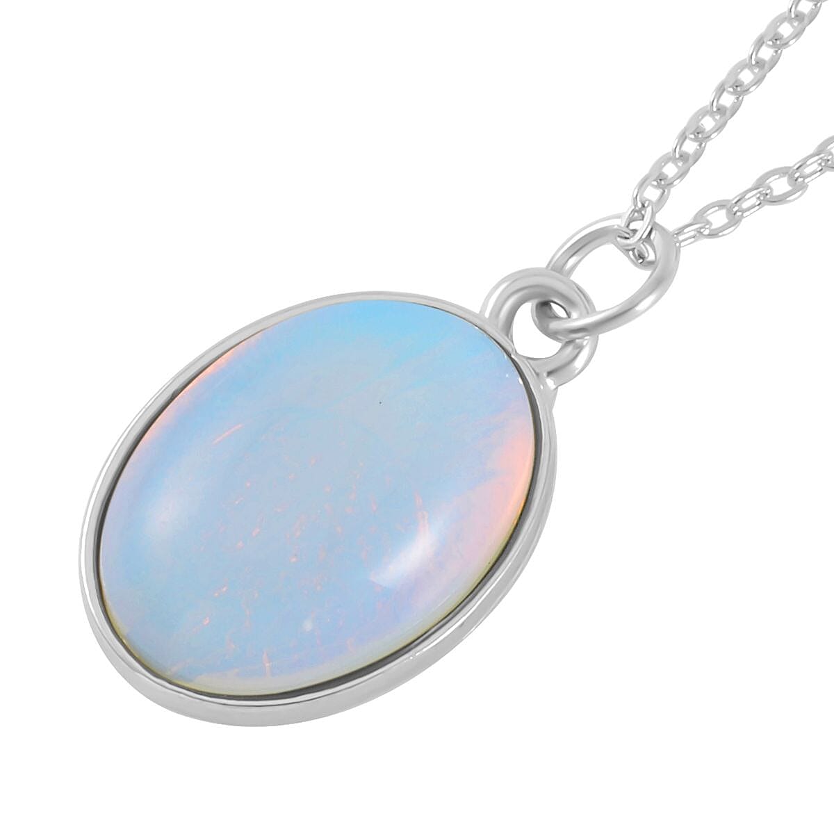 Opalite Bracelet (7.5-9.5In), Stud Earrings, Ring (Size 9.0) and Pendant Necklace 18 Inches in Silvertone 110.00 ctw image number 6
