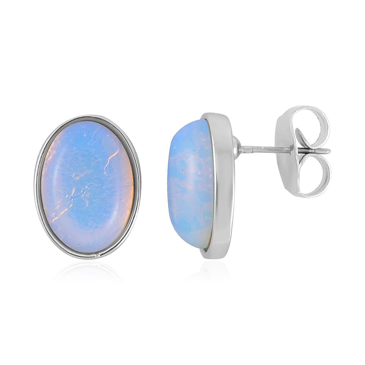 Opalite Bracelet (7.5-9.5In), Stud Earrings, Ring (Size 9.0) and Pendant Necklace 18 Inches in Silvertone 110.00 ctw image number 8