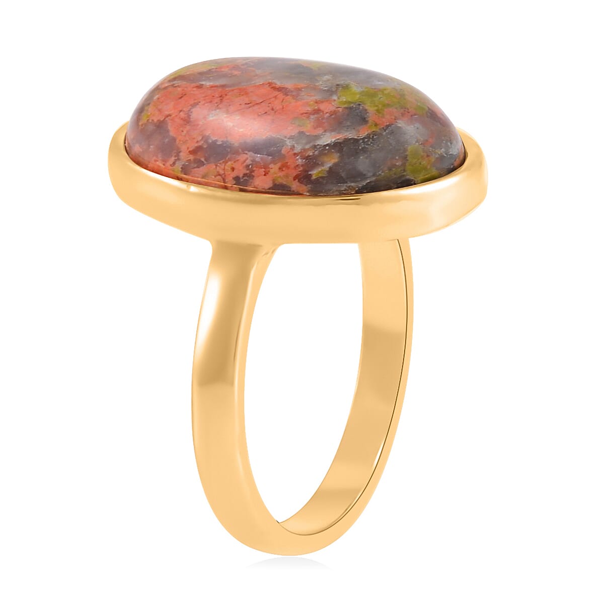 Unakite Bracelet (7.5-9.5In), Stud Earrings, Ring (Size 7.0) and Pendant Necklace 18 Inches in Goldtone 110.00 ctw image number 3