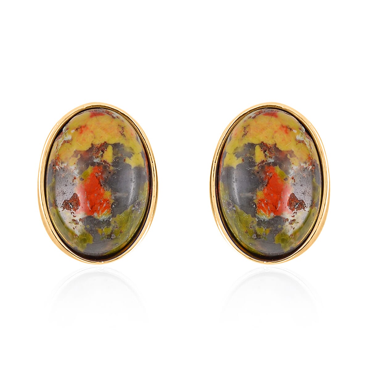 Unakite Bracelet (7.5-9.5In), Stud Earrings, Ring (Size 8.0) and Pendant Necklace 18 Inches in Goldtone 110.00 ctw image number 7