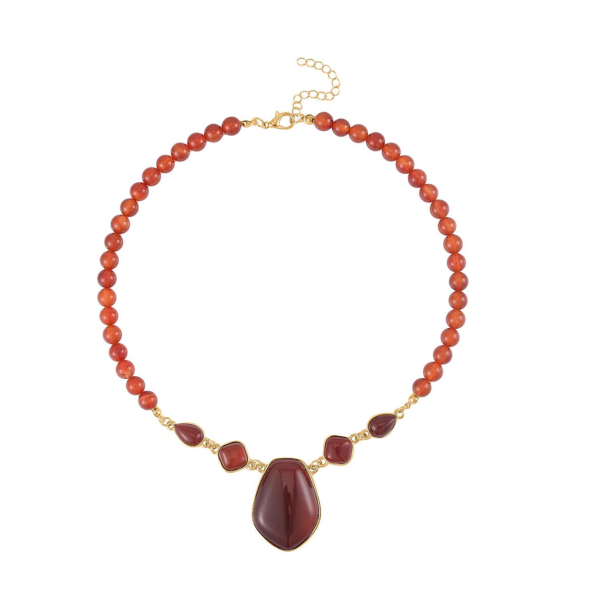 Red Agate Drop Earrings and Beaded Necklace 18-20 Inches in Goldtone 298.00 ctw image number 2