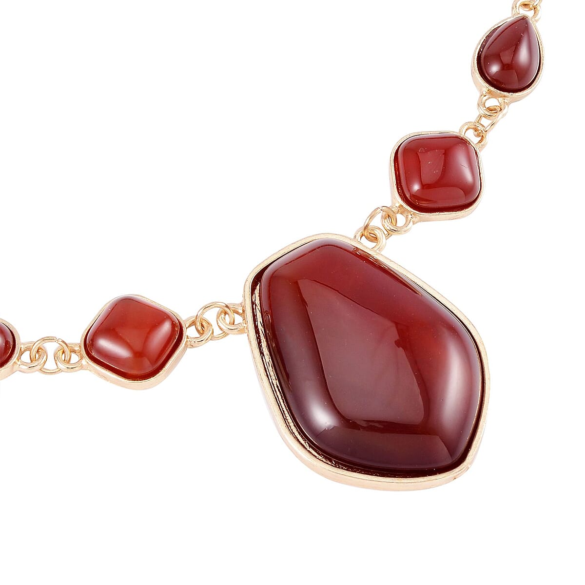 Red Agate Drop Earrings and Beaded Necklace 18-20 Inches in Goldtone 298.00 ctw image number 3
