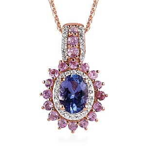 Tanzanite and Multi Gemstone Floral Pendant Necklace 20 Inches in Vermeil Rose Gold Over Sterling Silver 2.25 ctw