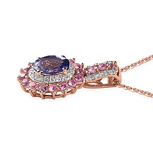 Tanzanite and Multi Gemstone Floral Pendant Necklace 20 Inches in Vermeil Rose Gold Over Sterling Silver 2.25 ctw