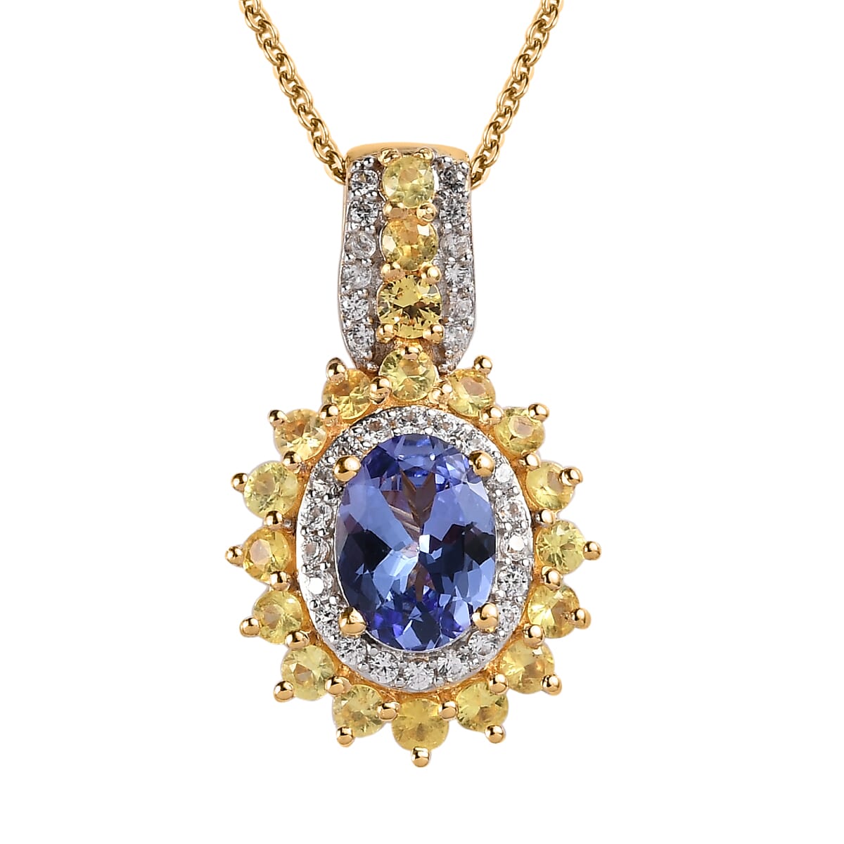 Tanzanite and Multi Gemstone Floral Pendant Necklace 20 Inches in Vermeil Yellow Gold Over Sterling Silver 2.75 ctw image number 0