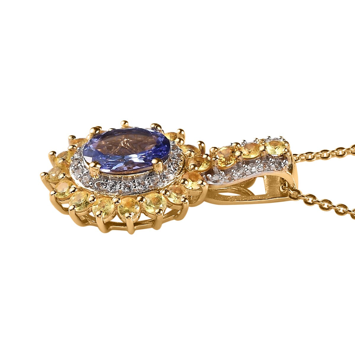 Tanzanite and Multi Gemstone Floral Pendant Necklace 20 Inches in Vermeil Yellow Gold Over Sterling Silver 2.75 ctw image number 3