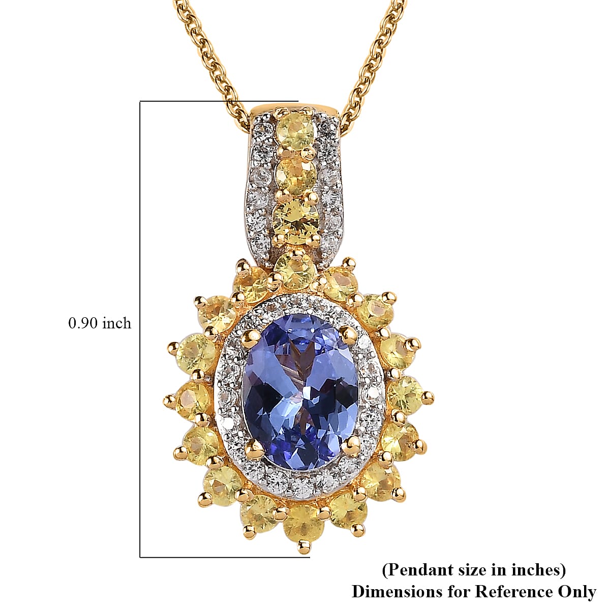 Tanzanite and Multi Gemstone Floral Pendant Necklace 20 Inches in Vermeil Yellow Gold Over Sterling Silver 2.25 ctw