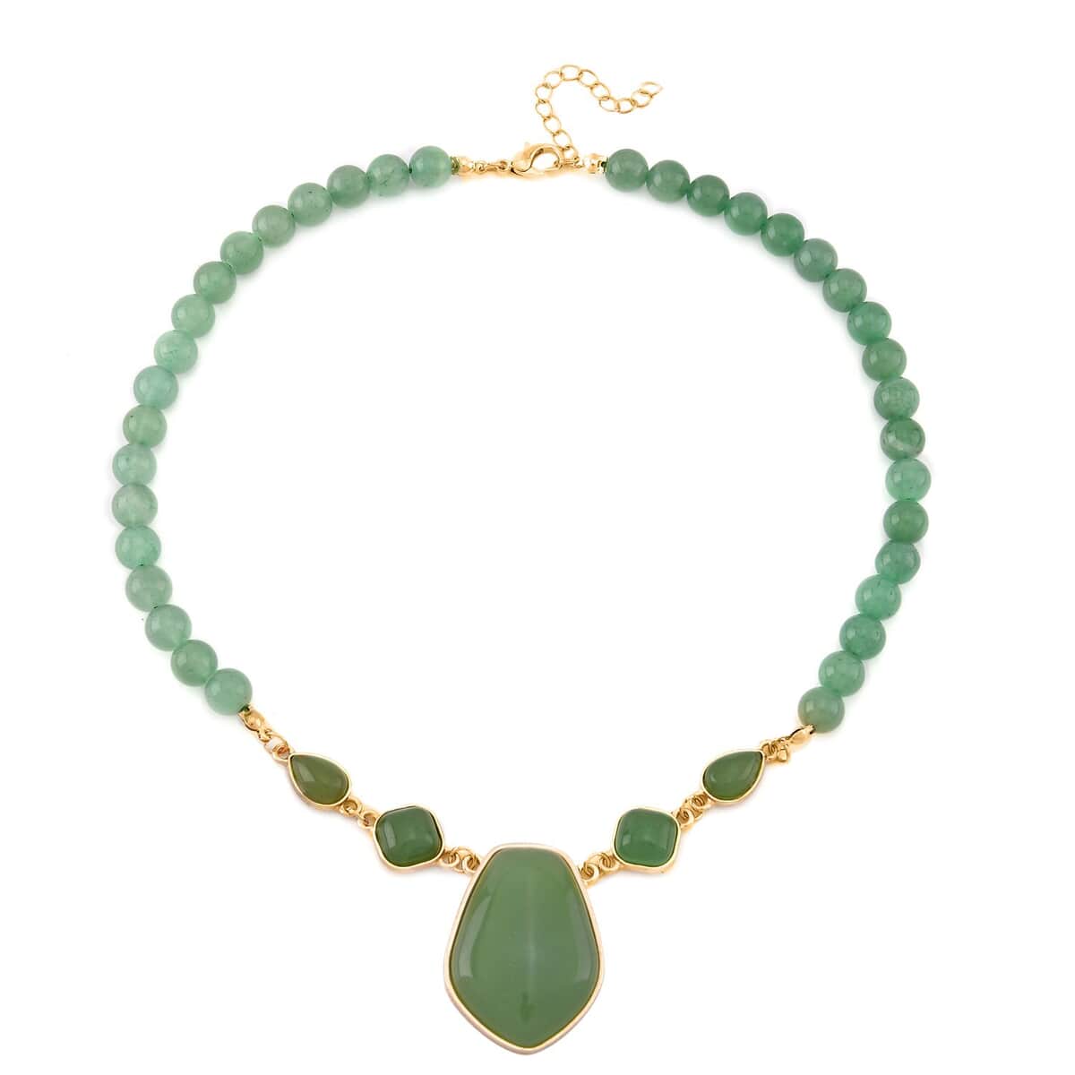 Green Aventurine Drop Earrings and Beaded Necklace 18-20 Inches in Goldtone 298.00 ctw image number 2