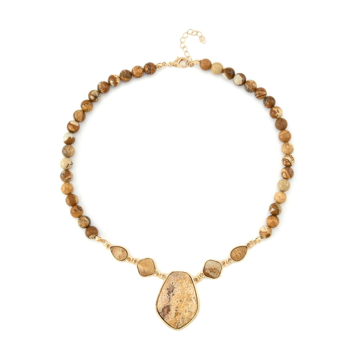 Picture Jasper Drop Earrings and Beaded Necklace 18-20 Inches in Goldtone 298.00 ctw image number 2