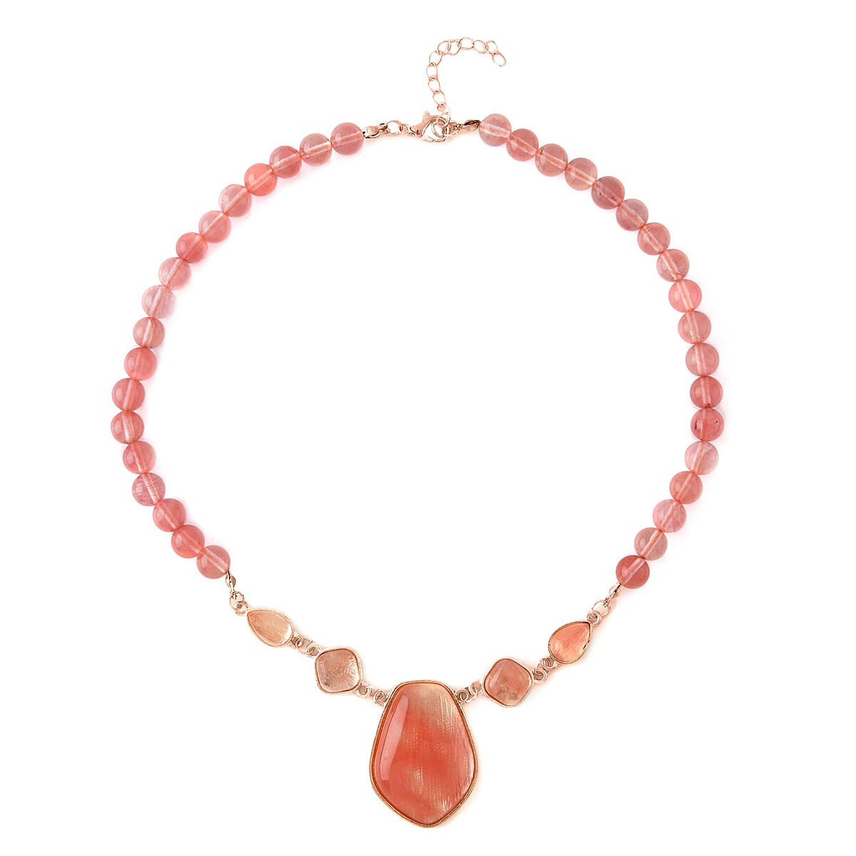 Cherry Quartz Drop Earrings and Beaded Necklace 18-20 Inches in Rosetone 298.00 ctw image number 2