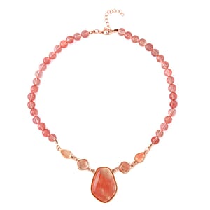 Cherry Quartz Drop Earrings and Beaded Necklace 18-20 Inches in Rosetone 298.00 ctw