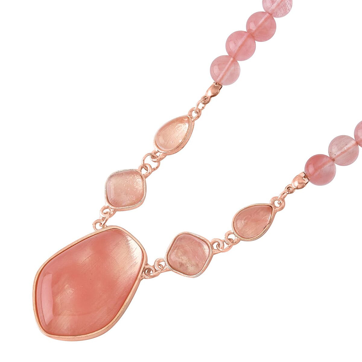 Cherry Quartz Drop Earrings and Beaded Necklace 18-20 Inches in Rosetone 298.00 ctw image number 3