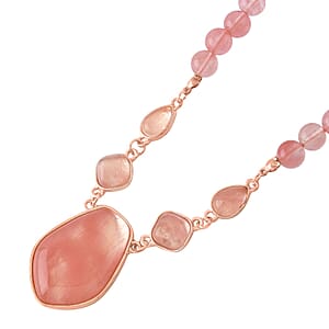Cherry Quartz Drop Earrings and Beaded Necklace 18-20 Inches in Rosetone 298.00 ctw