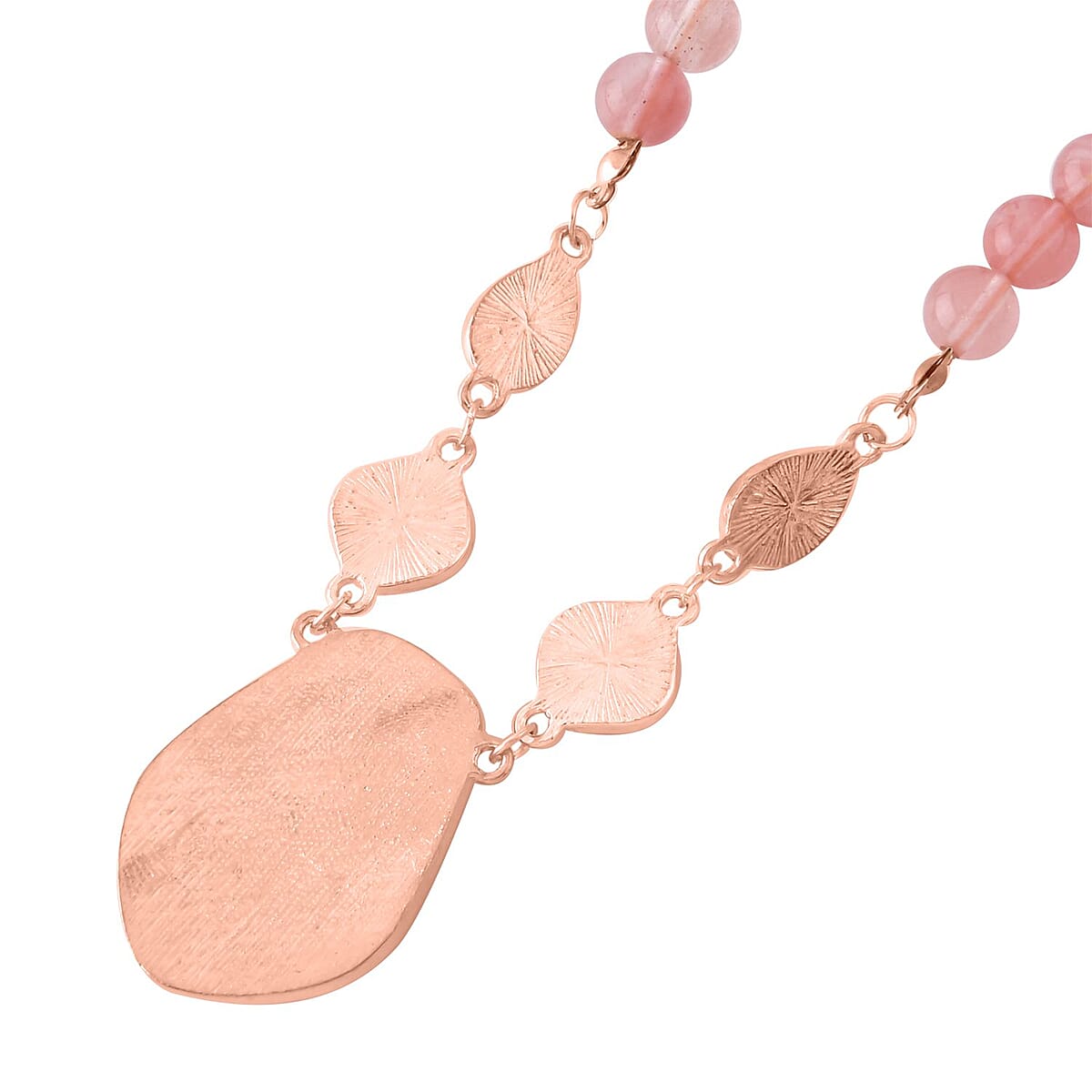 Cherry Quartz Drop Earrings and Beaded Necklace 18-20 Inches in Rosetone 298.00 ctw image number 4