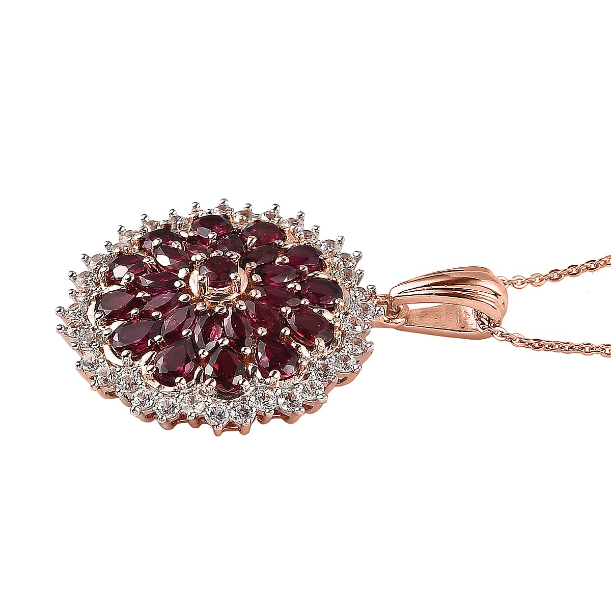 Premium Anthill Garnet and White Zircon Floral Pendant Necklace 20 Inches in Vermeil Rose Gold Over Sterling Silver 4.60 ctw image number 3