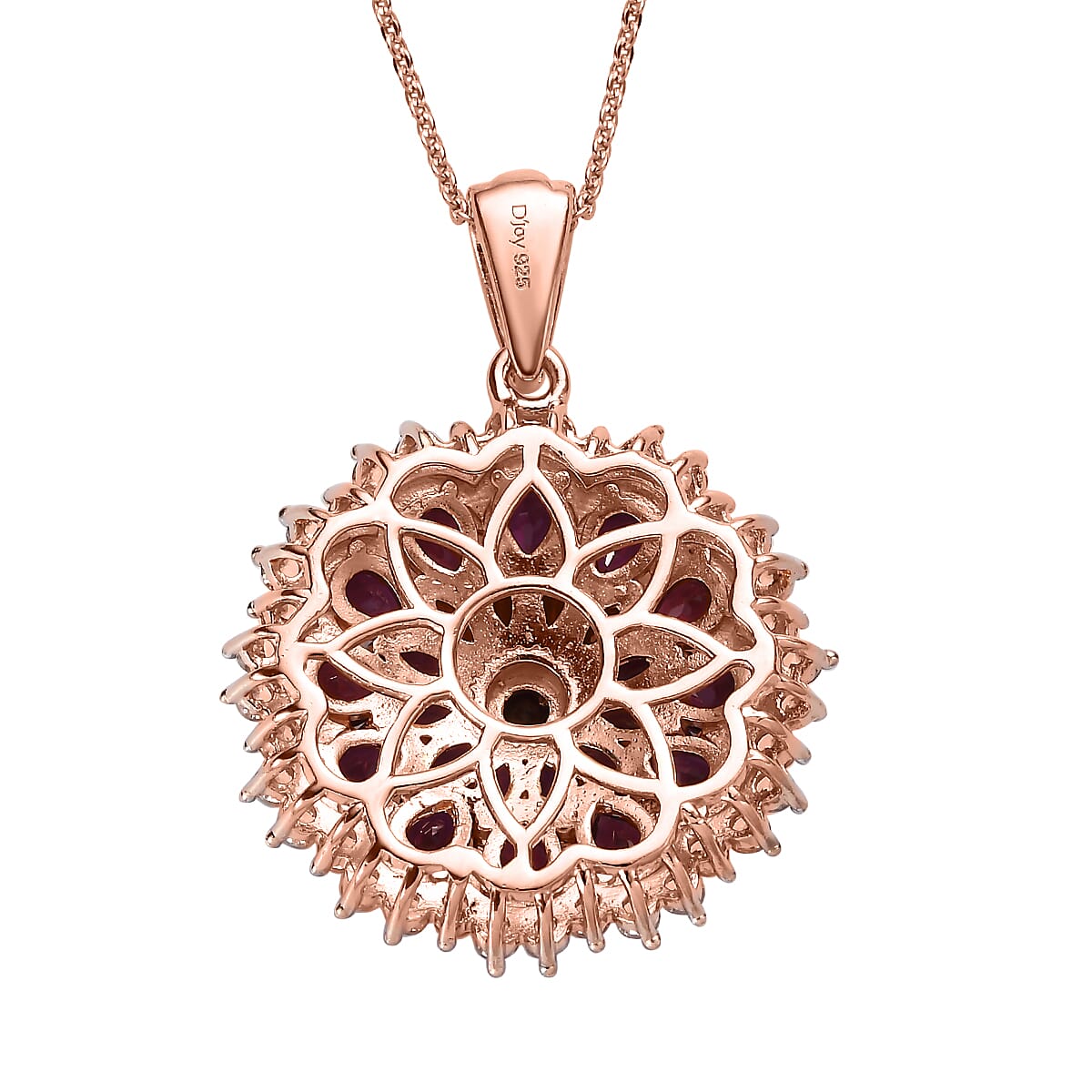 Premium Anthill Garnet and White Zircon Floral Pendant Necklace 20 Inches in Vermeil Rose Gold Over Sterling Silver 4.60 ctw image number 4