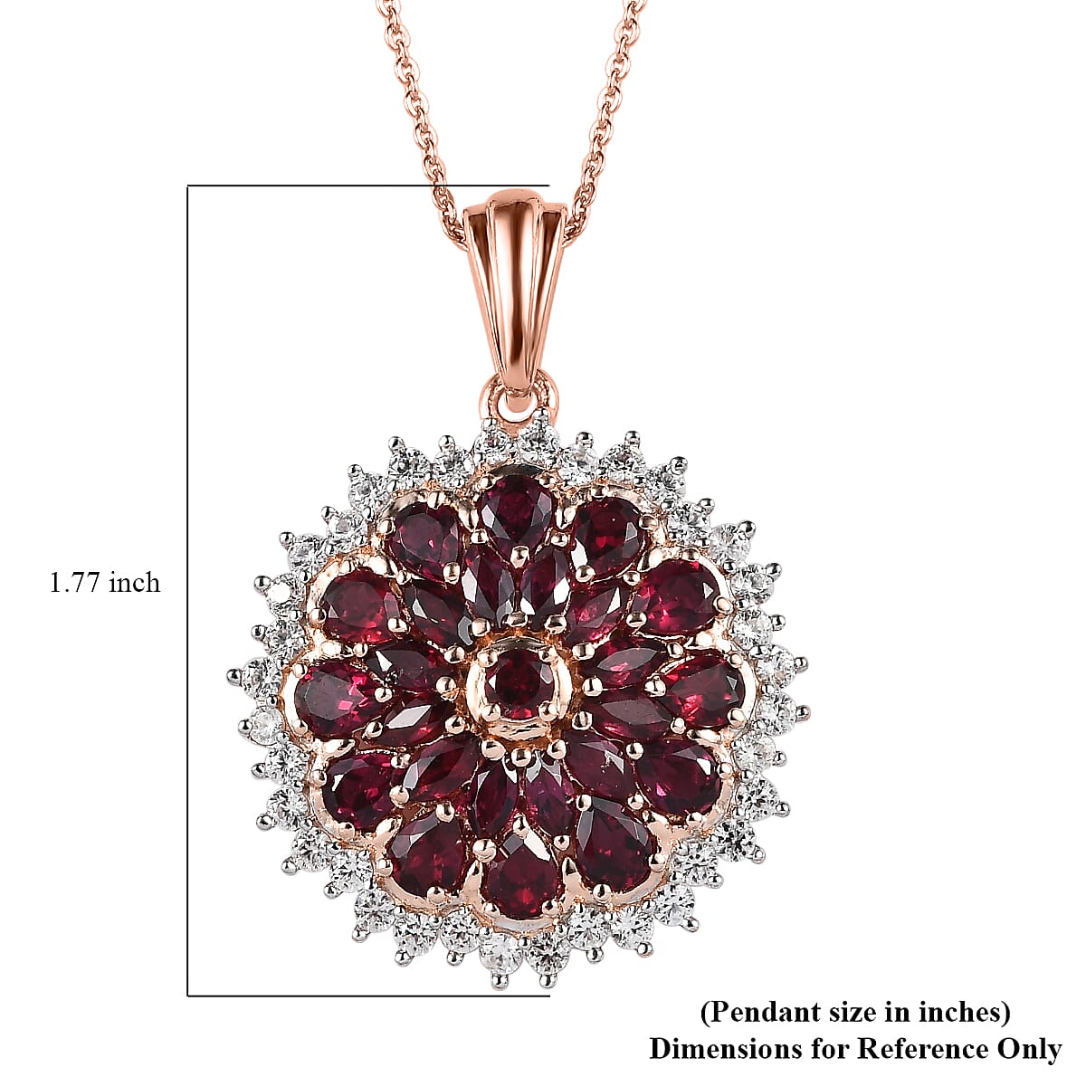 Premium Anthill Garnet and White Zircon Floral Pendant Necklace 20 Inches in Vermeil Rose Gold Over Sterling Silver 4.60 ctw image number 5