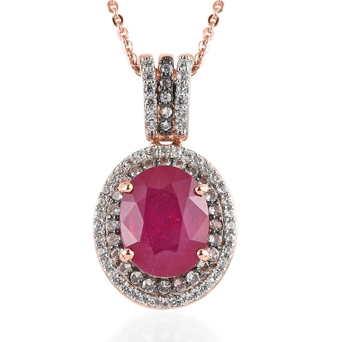 Niassa Ruby (FF), White and Champagne Zircon Pendant Necklace 20 Inches in Vermeil Rose Gold Over Sterling Silver 3.85 ctw Be the first to write a review image number 0