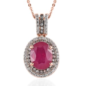 Niassa Ruby (FF), White and Champagne Zircon Halo Pendant Necklace 20 Inches in Vermeil Rose Gold Over Sterling Silver 4.65 ctw