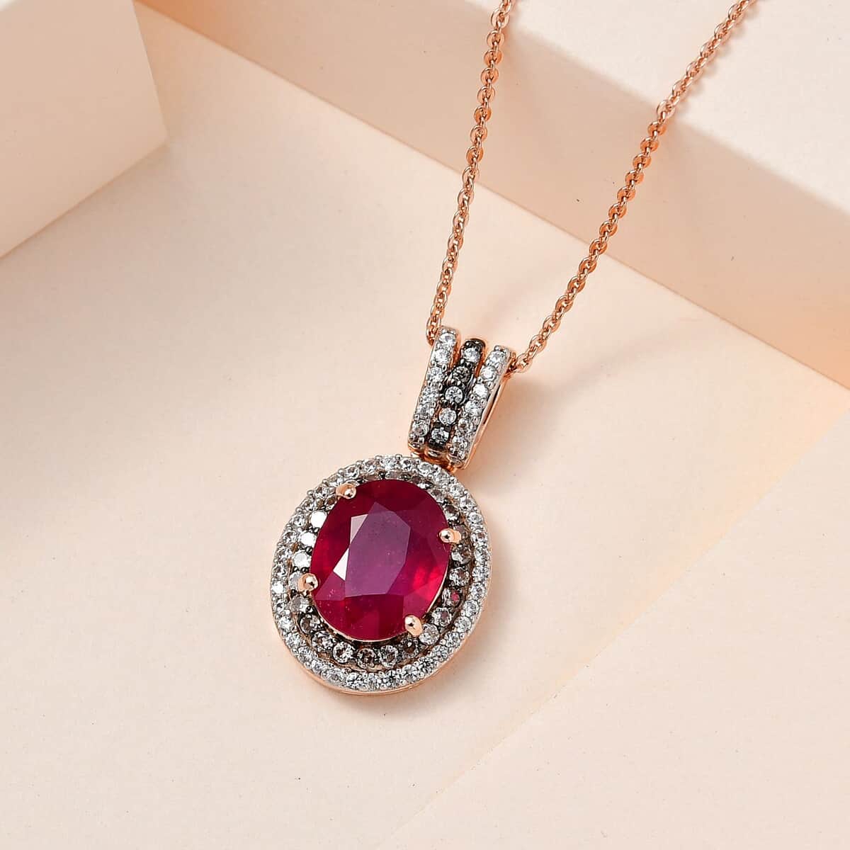 Niassa Ruby (FF), White and Champagne Zircon Pendant Necklace 20 Inches in Vermeil Rose Gold Over Sterling Silver 3.85 ctw Be the first to write a review image number 1