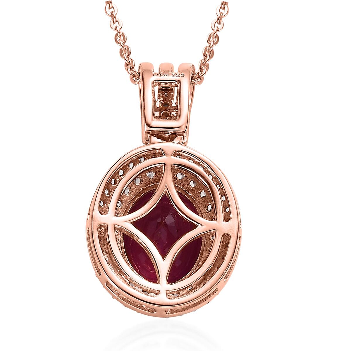 Niassa Ruby (FF), White and Champagne Zircon Halo Pendant Necklace 20 Inches in Vermeil Rose Gold Over Sterling Silver 4.65 ctw