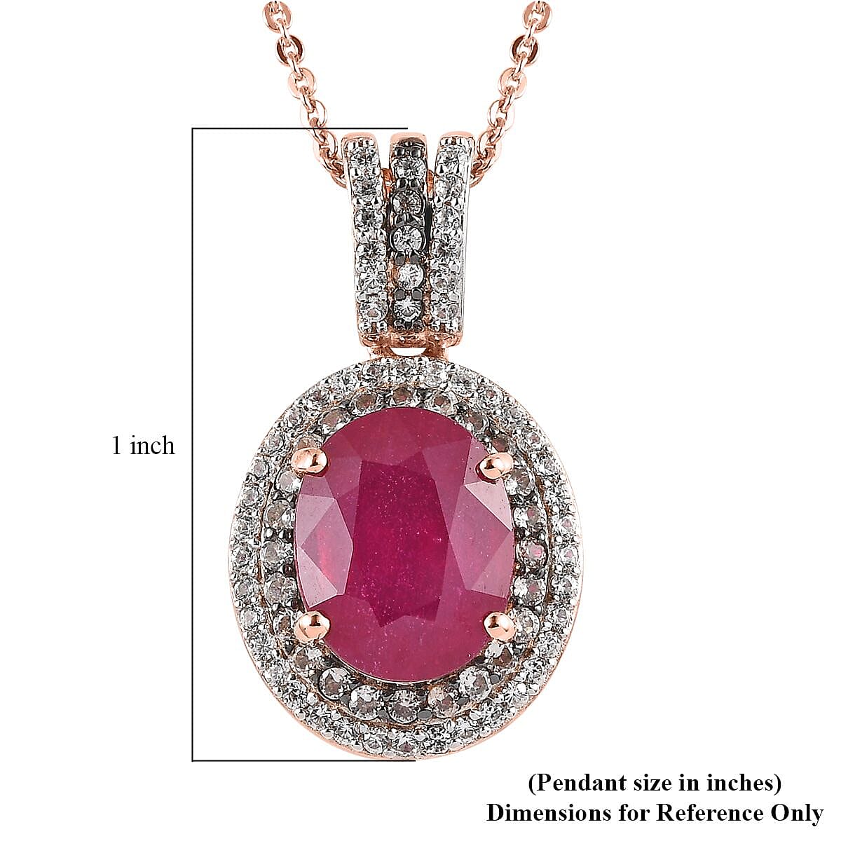 Niassa Ruby (FF), White and Champagne Zircon Halo Pendant Necklace 20 Inches in Vermeil Rose Gold Over Sterling Silver 4.65 ctw