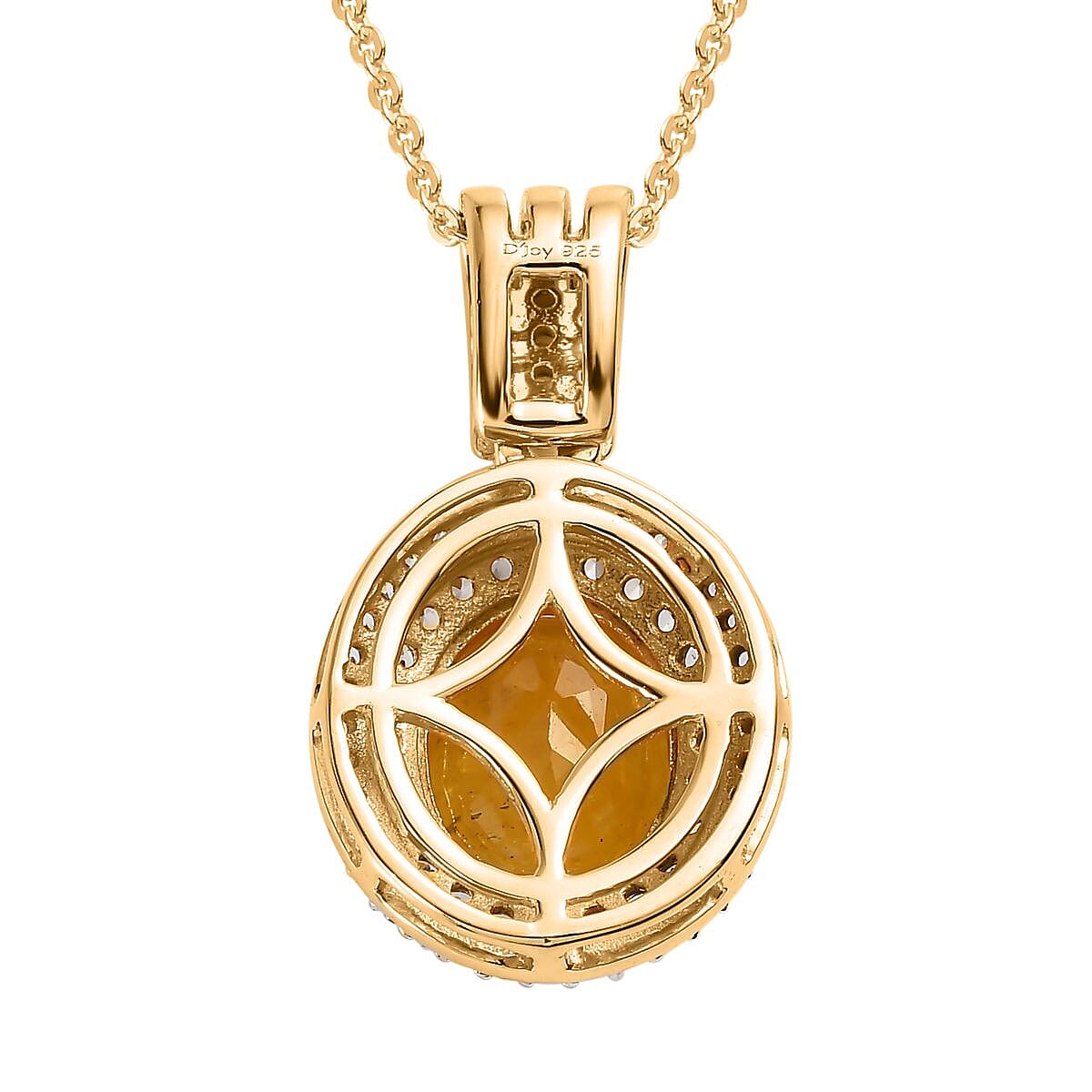 Yellow Sapphire (FF), White and Champagne Zircon Halo Pendant Necklace 20 Inches in Vermeil Yellow Gold Over Sterling Silver 4.60 ctw image number 4