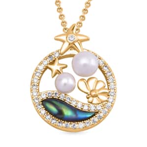 Freshwater Pearl and Multi Gemstone Pendant Necklace 20 Inches in Goldtone 0.10 ctw