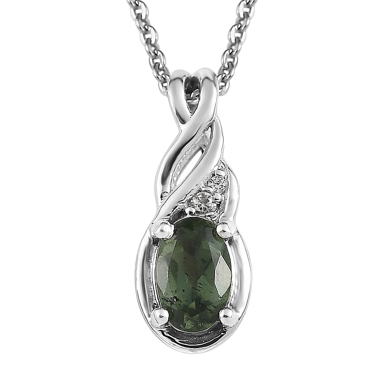 Tanzanian Natural Green Apatite and White Zircon Ring (Size 10.0) and Pendant Necklace 20 Inches in Platinum Over Sterling Silver 1.00 ctw