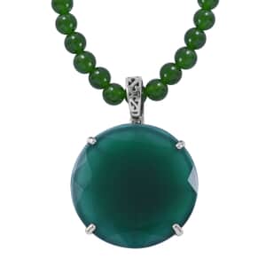 Verde Onyx Pendant with Beaded Necklace 18 Inches in Platinum Over Sterling Silver 157.65 ctw