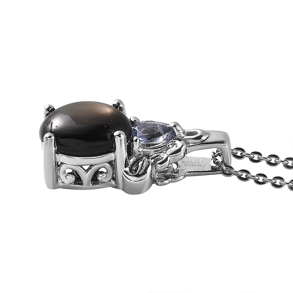 Bankacha Natural Black Star Sapphire and Tanzanite Ring (Size 5.0) and Pendant Necklace 20 Inches in Platinum Over Sterling Silver 3.60 ctw