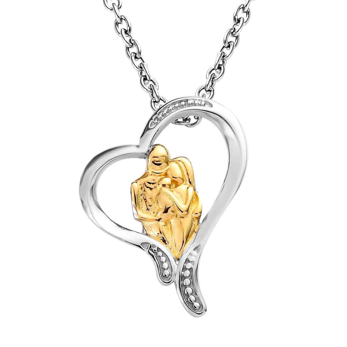 Vermeil YG and Platinum Over Sterling Silver Heart Pendant with Stainless Steel Necklace 20 Inches 4.20 Grams image number 0