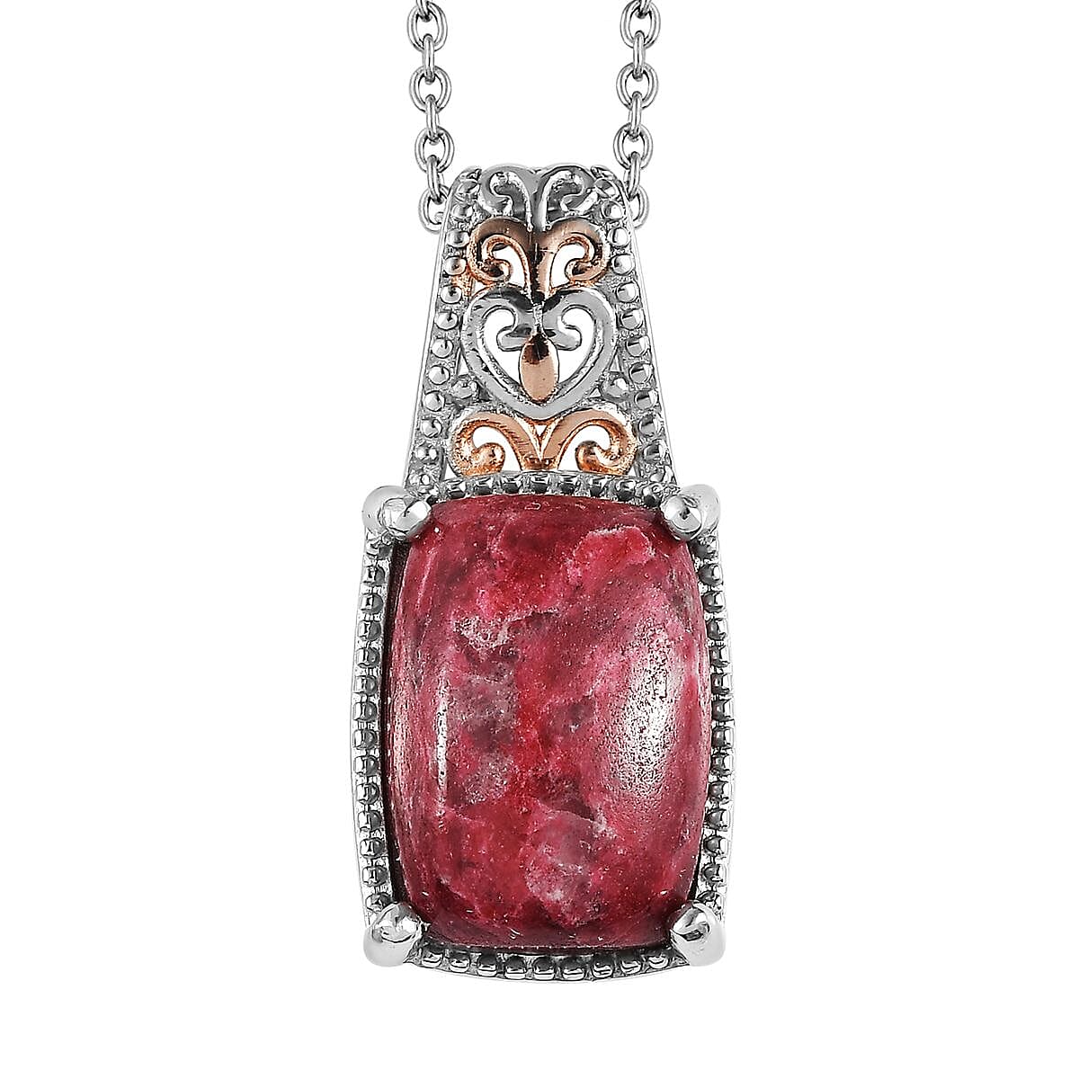 Karis Norwegian Thulite Solitaire Pendant Necklace (20 Inches) in 18K RG Plated and Platinum Bond and Stainless Steel 7.35 ctw , Tarnish-Free, Waterproof, Sweat Proof Jewelry