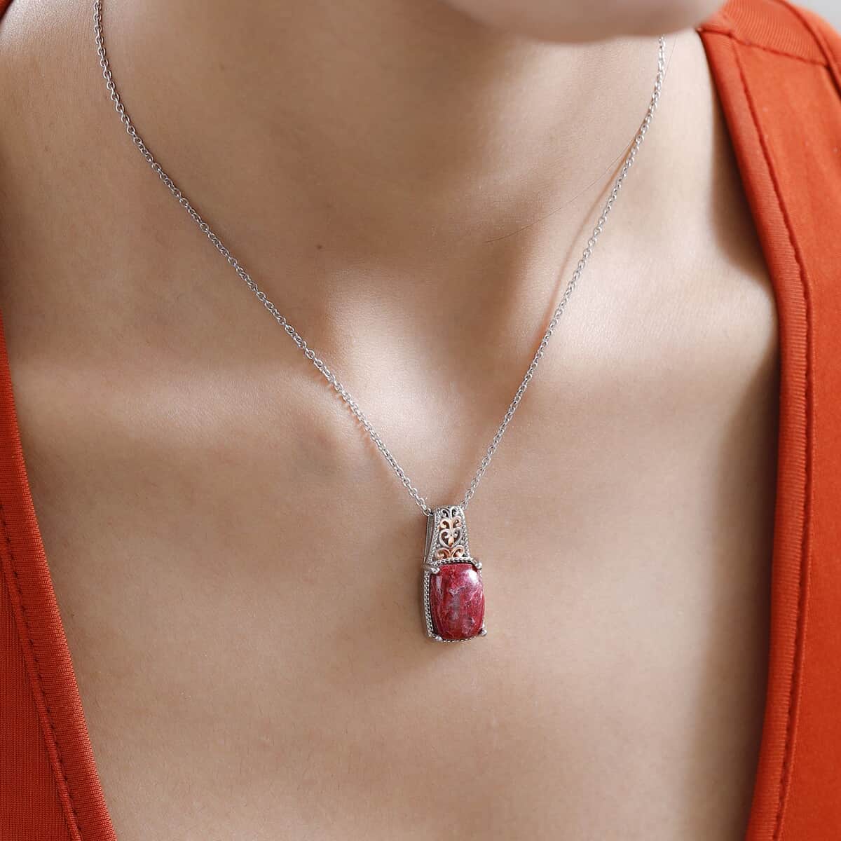 Karis Norwegian Thulite Solitaire Pendant Necklace (20 Inches) in 18K RG Plated and Platinum Bond and Stainless Steel 7.35 ctw , Tarnish-Free, Waterproof, Sweat Proof Jewelry image number 2