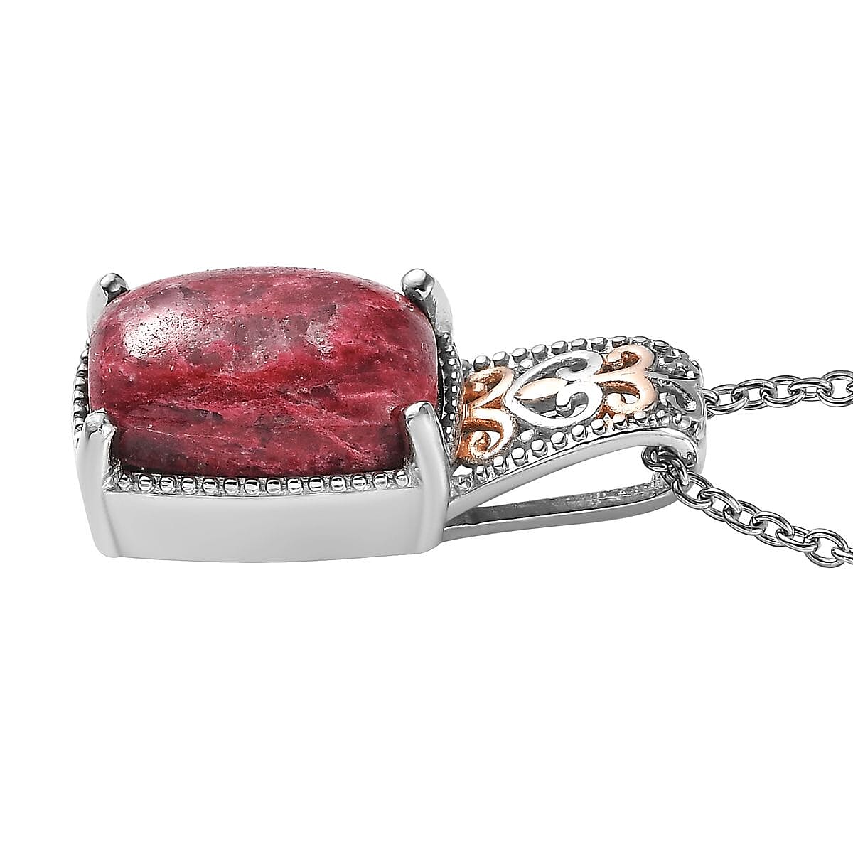 Karis Norwegian Thulite Solitaire Pendant Necklace (20 Inches) in 18K RG Plated and Platinum Bond and Stainless Steel 7.35 ctw , Tarnish-Free, Waterproof, Sweat Proof Jewelry
