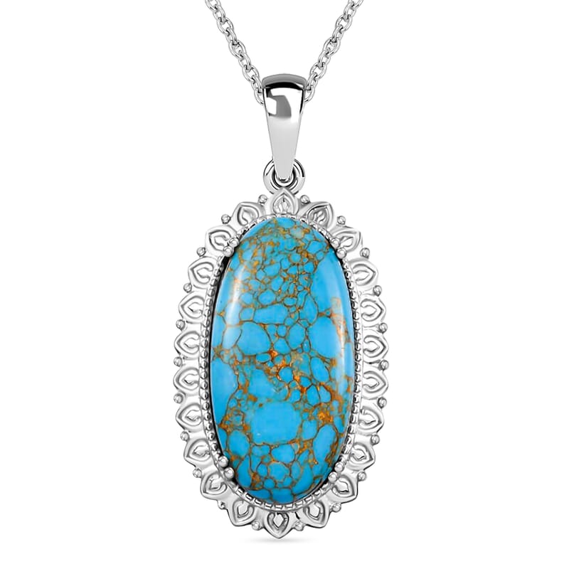 Mojave Blue Turquoise Pendant Necklace 20 Inches in Stainless Steel 20.25 ctw