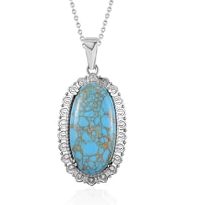 Mojave Blue Turquoise Pendant Necklace 20 Inches in Stainless Steel 20.25 ctw