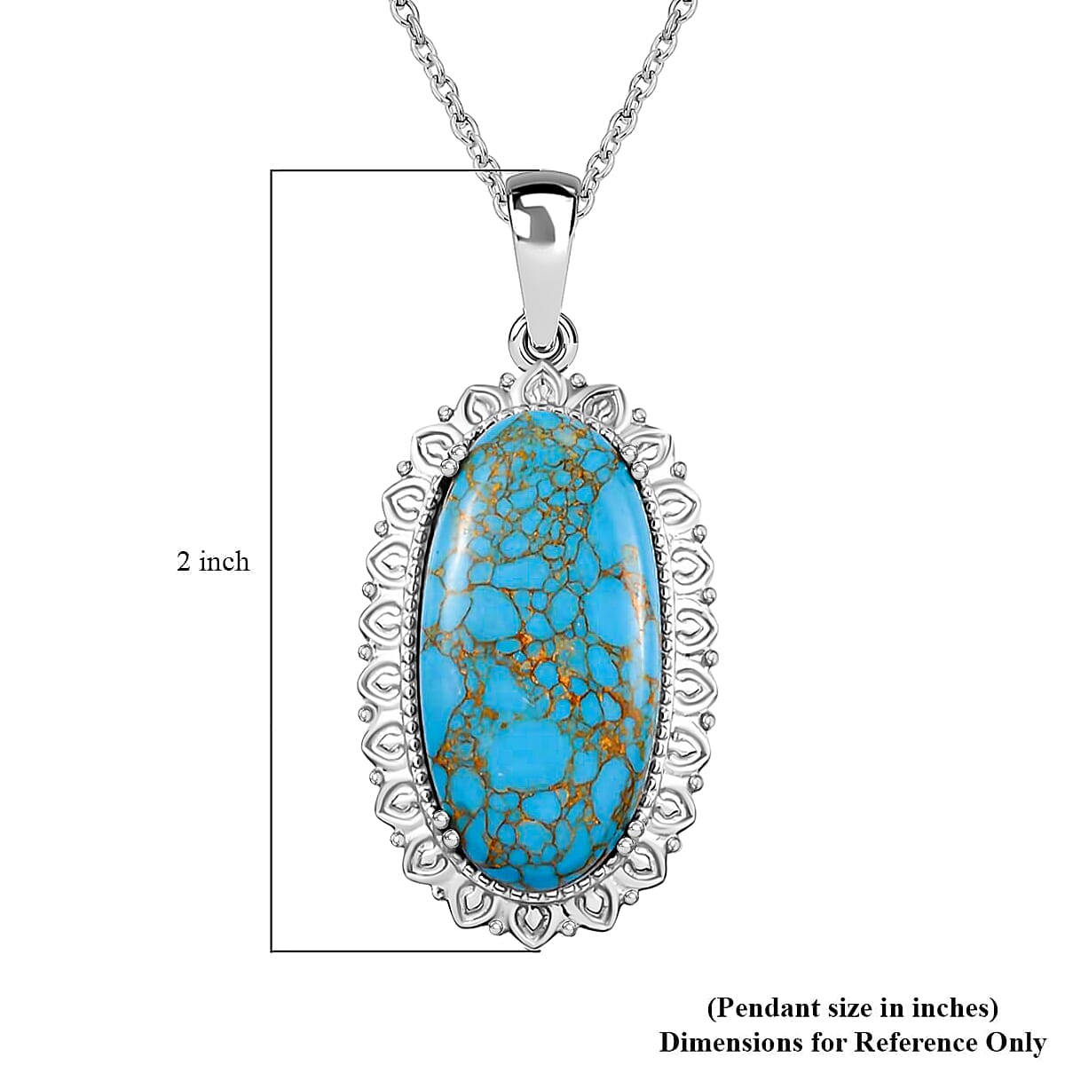 Mojave Blue Turquoise Pendant Necklace 20 Inches in Stainless Steel 20.25 ctw