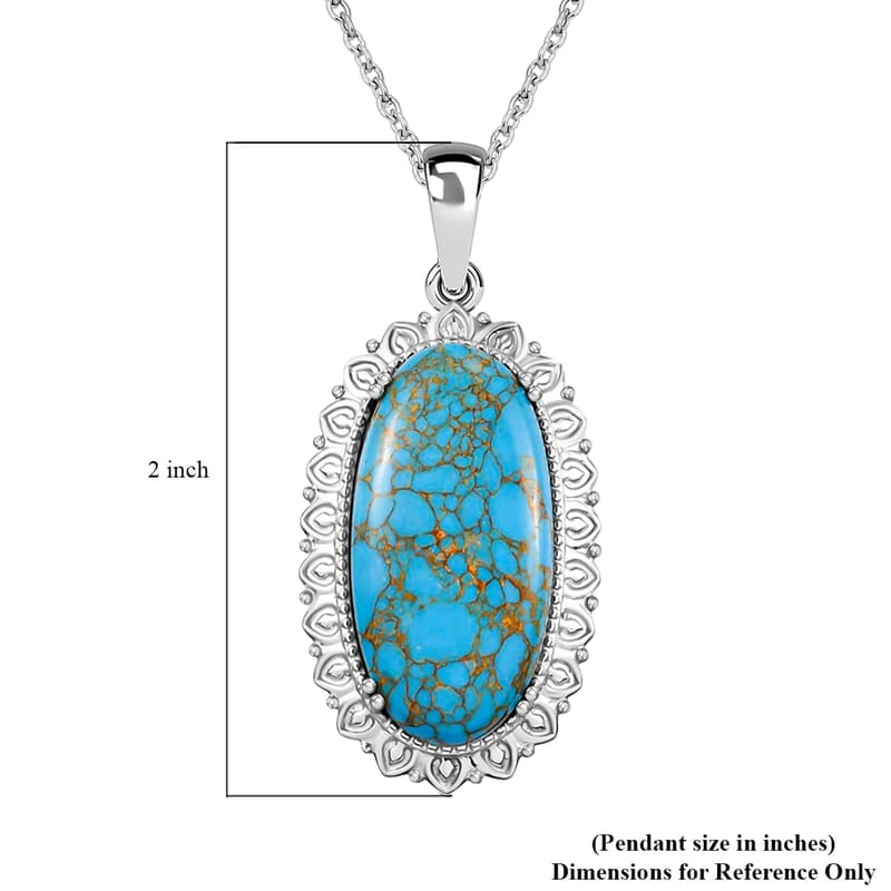 Mojave Blue Turquoise Pendant Necklace 20 Inches in Stainless Steel 20.25 ctw