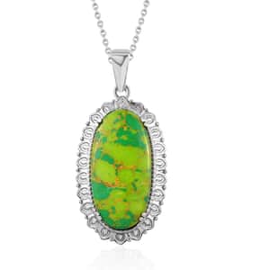 Mojave Green Turquoise Pendant Necklace 20 Inches in Stainless Steel 17.75 ctw