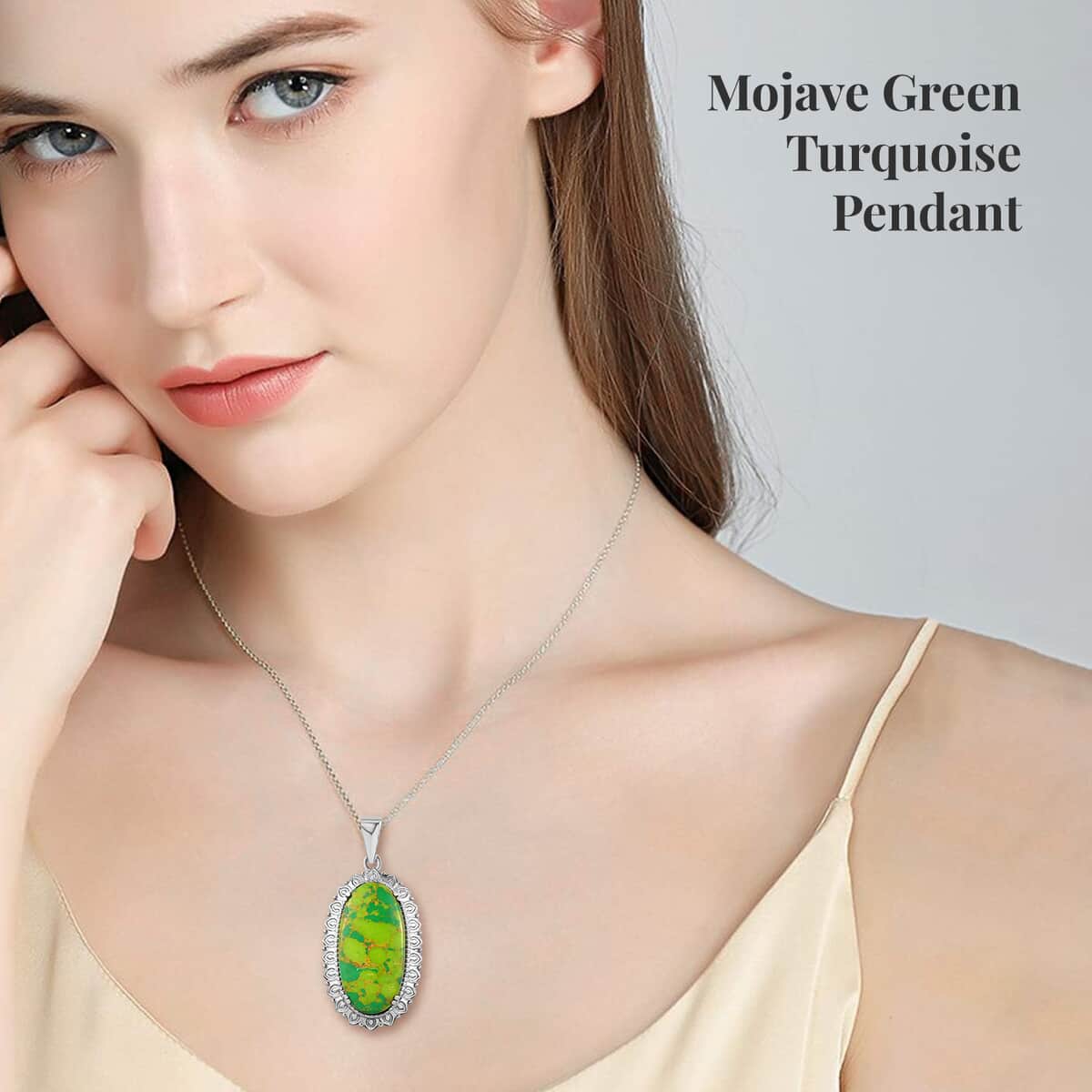 Mojave Green Turquoise Pendant Necklace 20 Inches in Stainless Steel 17.75 ctw image number 2