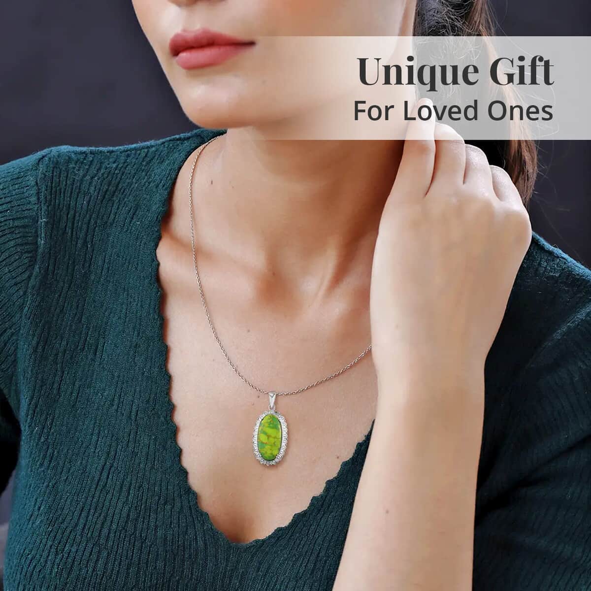 Mojave Green Turquoise Pendant Necklace 20 Inches in Stainless Steel 17.75 ctw image number 4